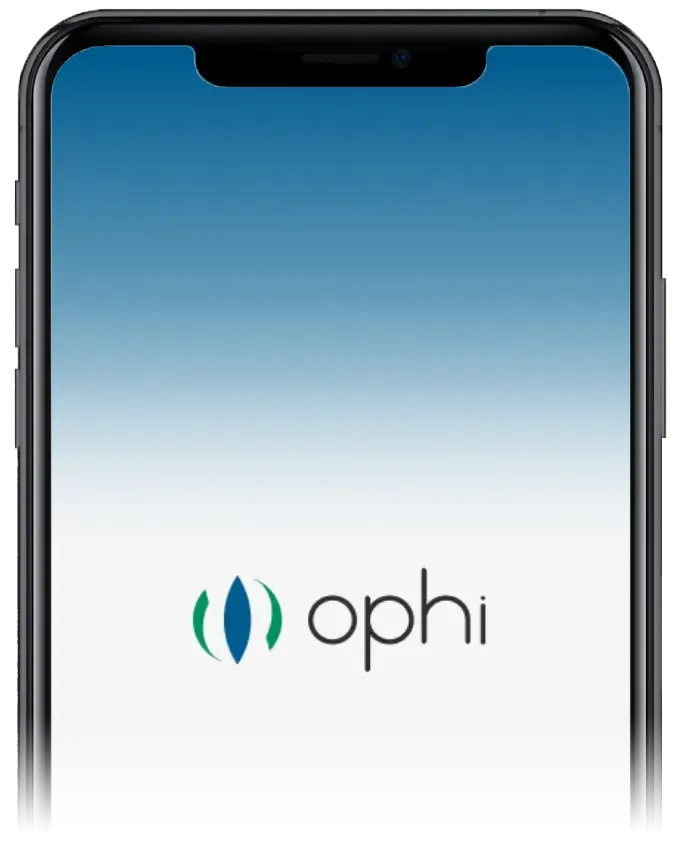 Celular con la aplicación de ophi abierta