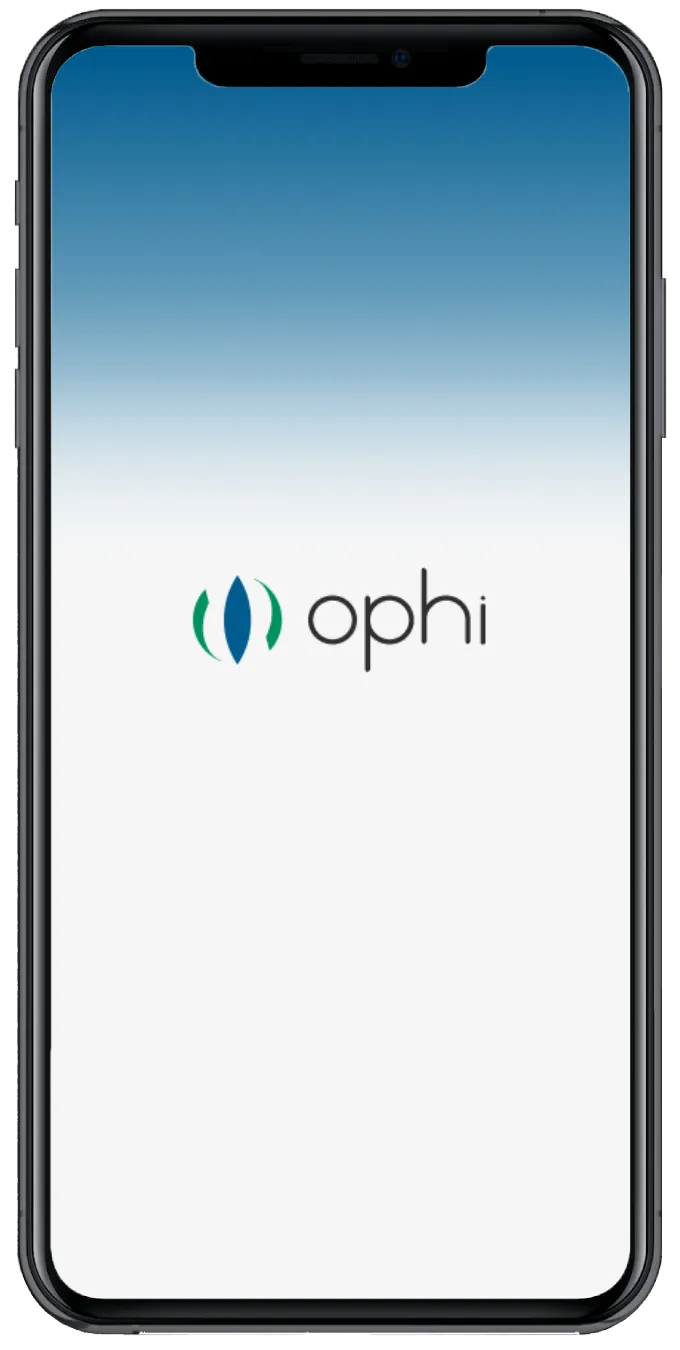 Celular con la aplicación de ophi abierta