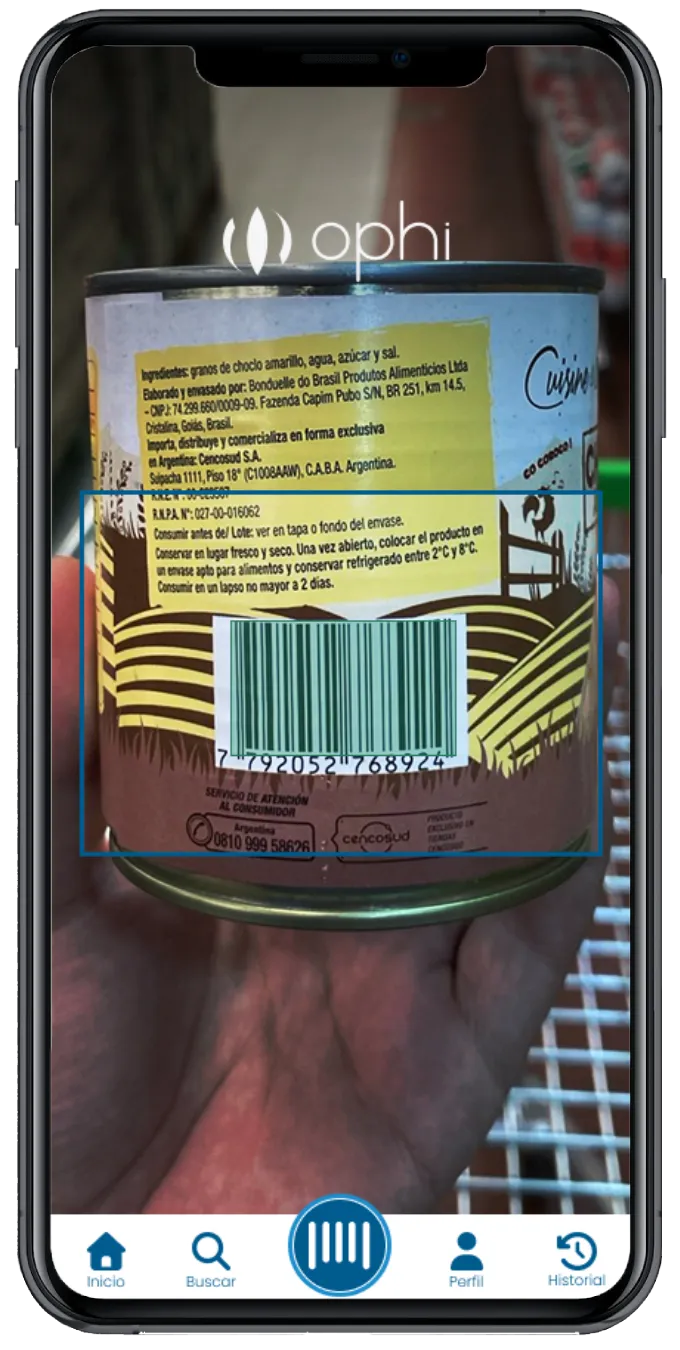 Pantalla de escaneo de la aplicación